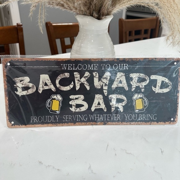 Backyard Bar Metal Sign - Black and White - Picture 1 of 3